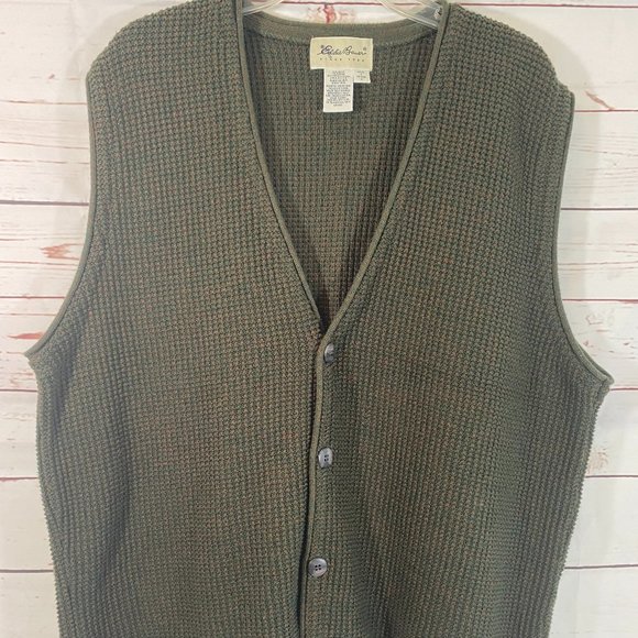 SOLD Eddie Bauer 100% Cotton Woven 4 Button Sweater Vest NWOT - Picture 5 of 7